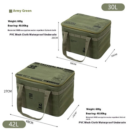 30-42L Camping Equipment Storage Bag Insulation Folding Storage Box Tableware Handbag Field Divider Tactical Camping Picnic Tool