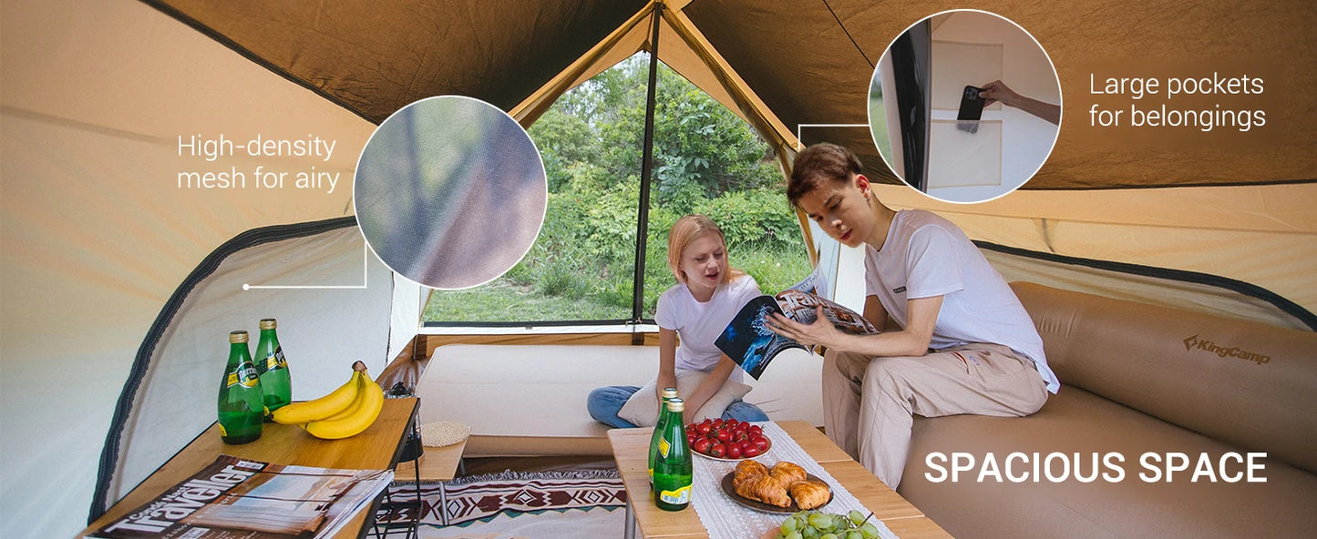KingCamp Camping Tent, Canopy And Mesh Tent Function 2-in-1 Double Storey House Tent Glamping Tent With Huge Interior Space