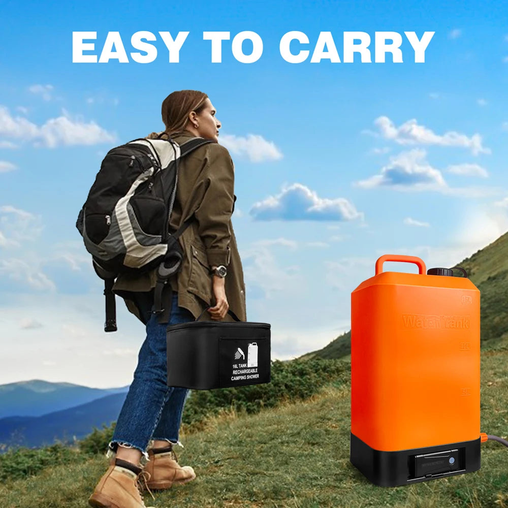 Portable Outdoor Camping Shower with 16L Silica Gel Water Bag Rechargeable Electric Pump For Hiking Climbing Swimming Bathing