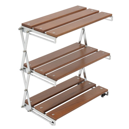 3-Tier Camping Rack Camping Folding Storage Rack Organizer with Carry Bag Retro Rectangular Camping Dish Rack Shelf Table