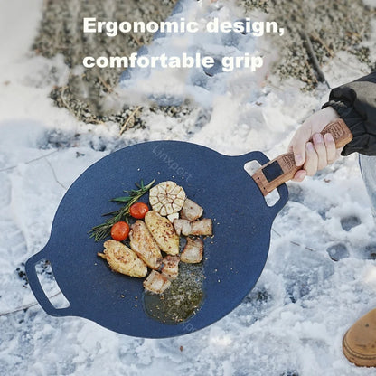 Outdoor Grill Pan Handle Anti-scalding Solid Wood Handle Bayonet Adjustable Heat Resistant Insulated Grip Outdoor Camping Tool