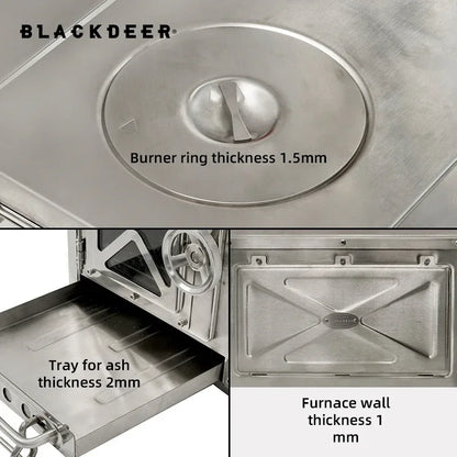 BLACKDEER Camping Outdoor 304 Stainless Steel Tent Wood Stove with Pipe Travel Folding Portable Wood Stove for Cooking