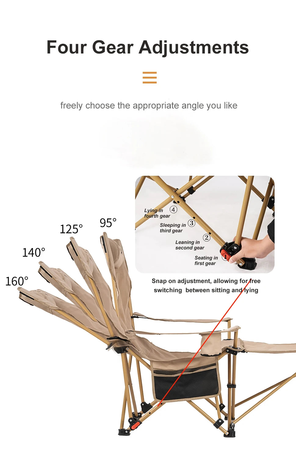 BRS 2-in-1 Reclining Camping Chair Lightweight Folding Camping Lounge Chair with Adjustable Backrest & Footrest for Beach