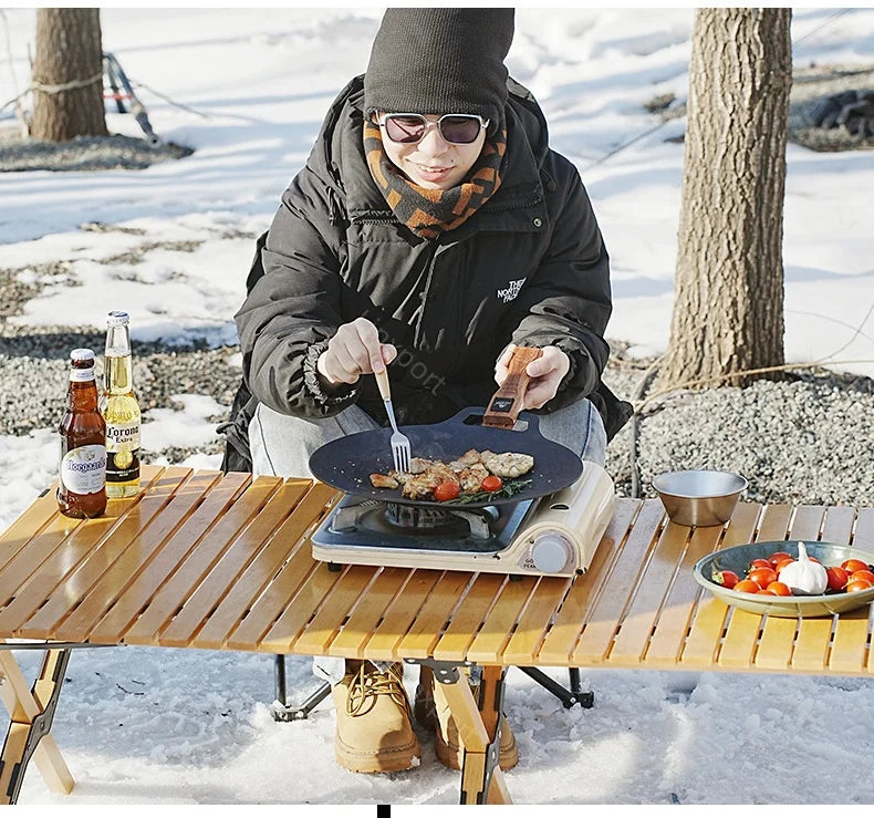 Outdoor Grill Pan Handle Anti-scalding Solid Wood Handle Bayonet Adjustable Heat Resistant Insulated Grip Outdoor Camping Tool