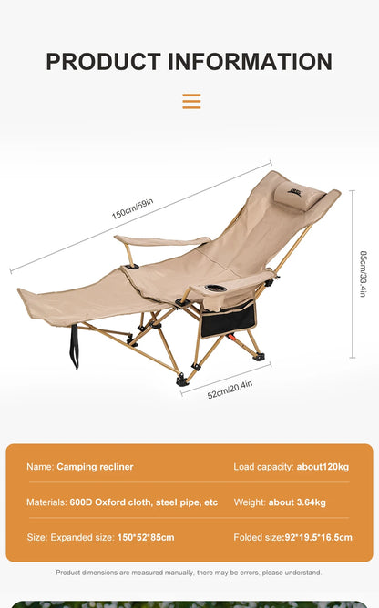 BRS 2-in-1 Reclining Camping Chair Lightweight Folding Camping Lounge Chair with Adjustable Backrest & Footrest for Beach