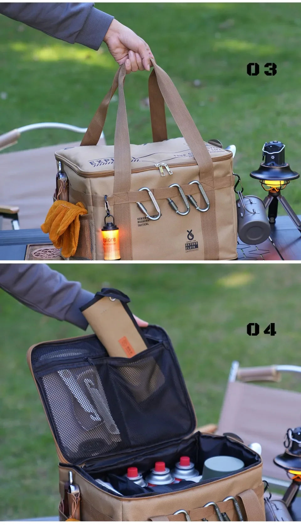 30-42L Camping Equipment Storage Bag Insulation Folding Storage Box Tableware Handbag Field Divider Tactical Camping Picnic Tool