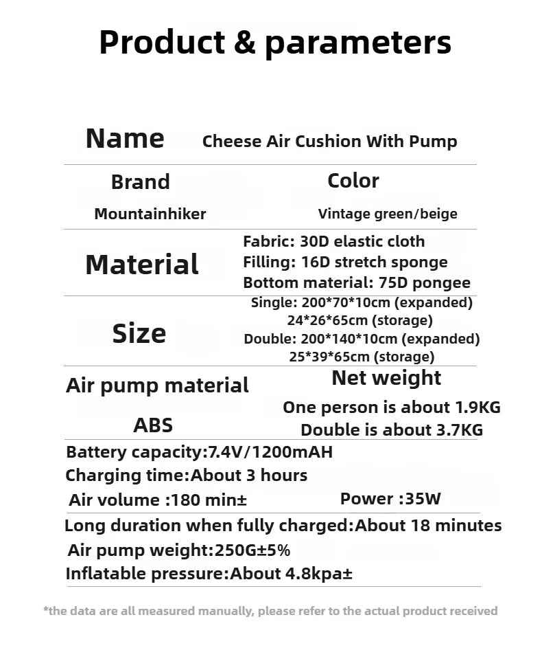 MOUNTAINHIKER 10cm Compact Folding Camping Sleeping Bed Pad Single Double Person Self-inflating Mattress Thick Air Mat Floor