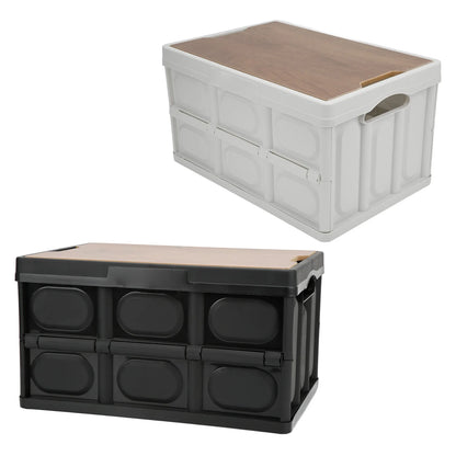 30L Outdoor Camping Picnic Folding Storage Box Multifunctional Thicken Removable Storage Box with Wooden Panel