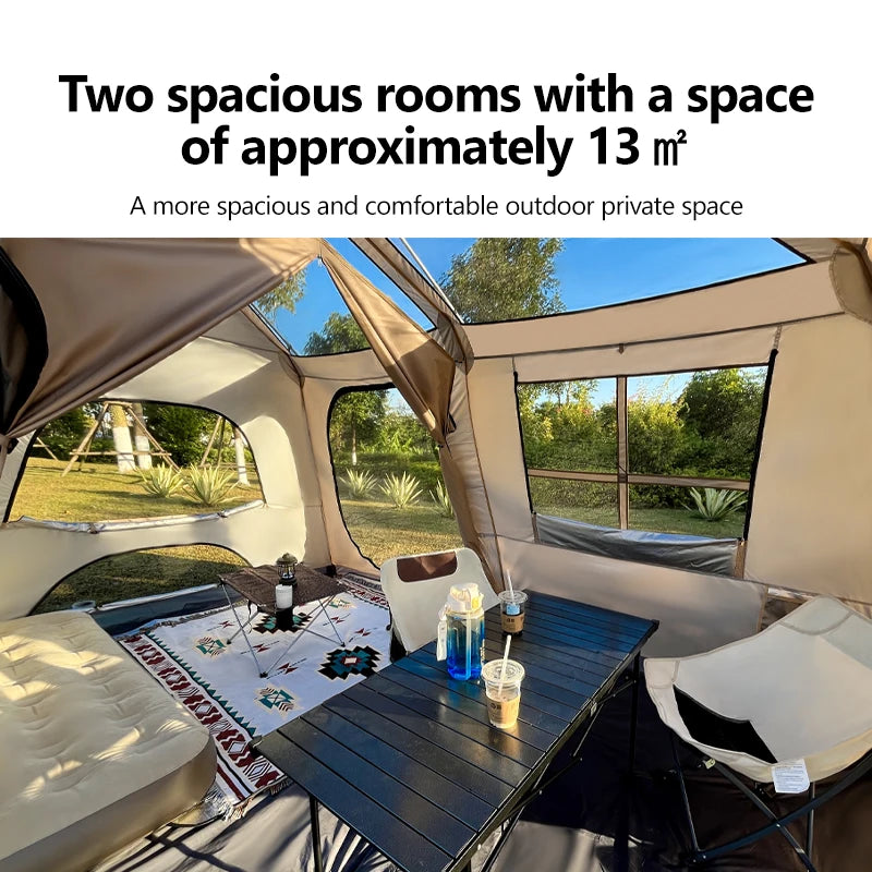 Sonuto-Fully Automatic Outdoor Camping Tent Quick Opening Two Halls Ridge Tent Integrated Canopy Overnight Camping 3-8P