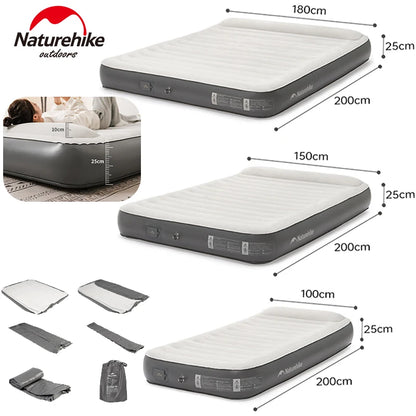 Naturehike Air Mattress Built-in Pump with Pillow Inflatable Thicken Bed Camping Outdoor Luxury 1-3 Person PVC Sleeping Pad 25CM