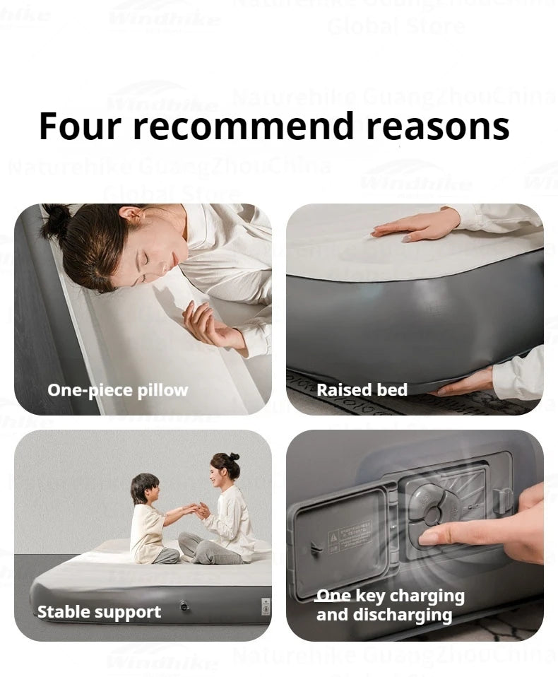 Naturehike Air Mattress Built-in Pump with Pillow Inflatable Thicken Bed Camping Outdoor Luxury 1-3 Person PVC Sleeping Pad 25CM