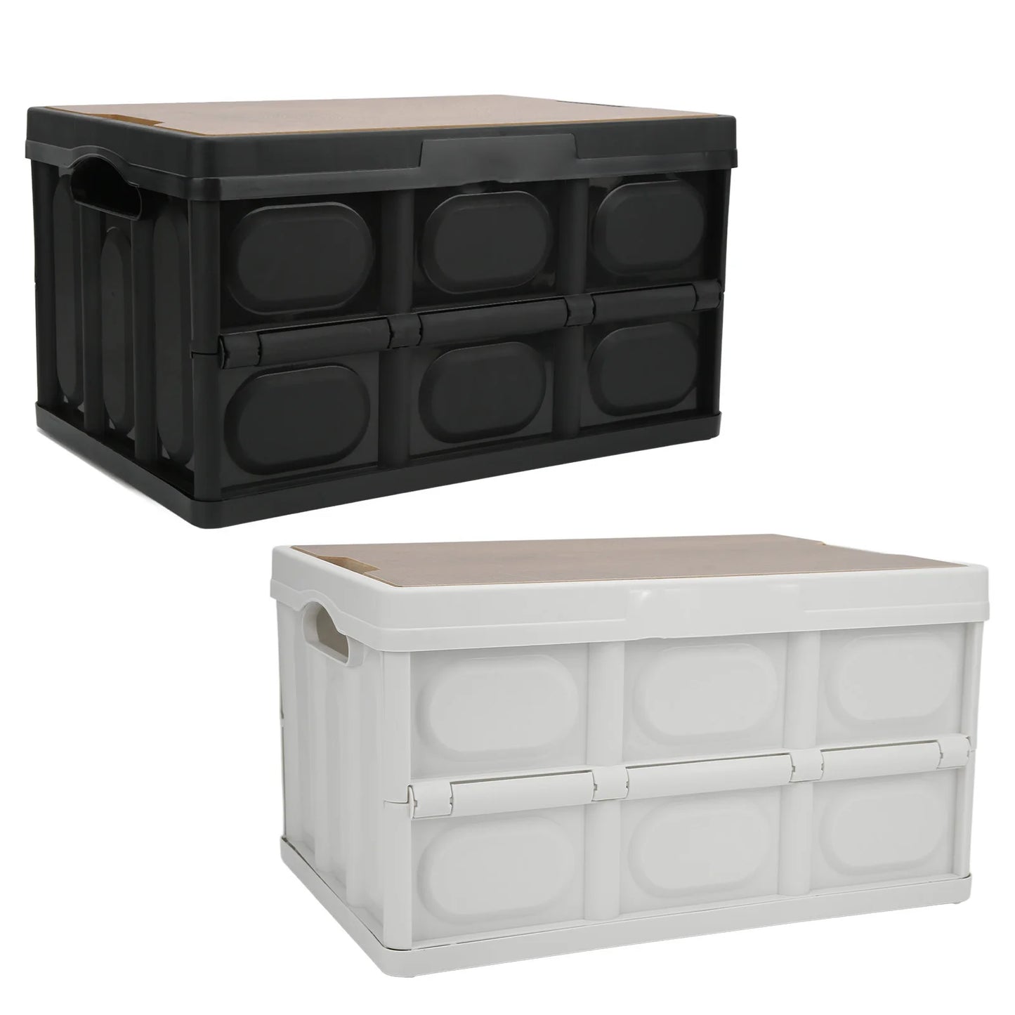 30L Outdoor Camping Picnic Folding Storage Box Multifunctional Thicken Removable Storage Box with Wooden Panel