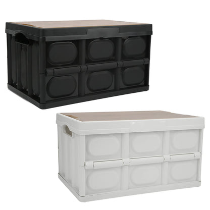 30L Outdoor Camping Picnic Folding Storage Box Multifunctional Thicken Removable Storage Box with Wooden Panel