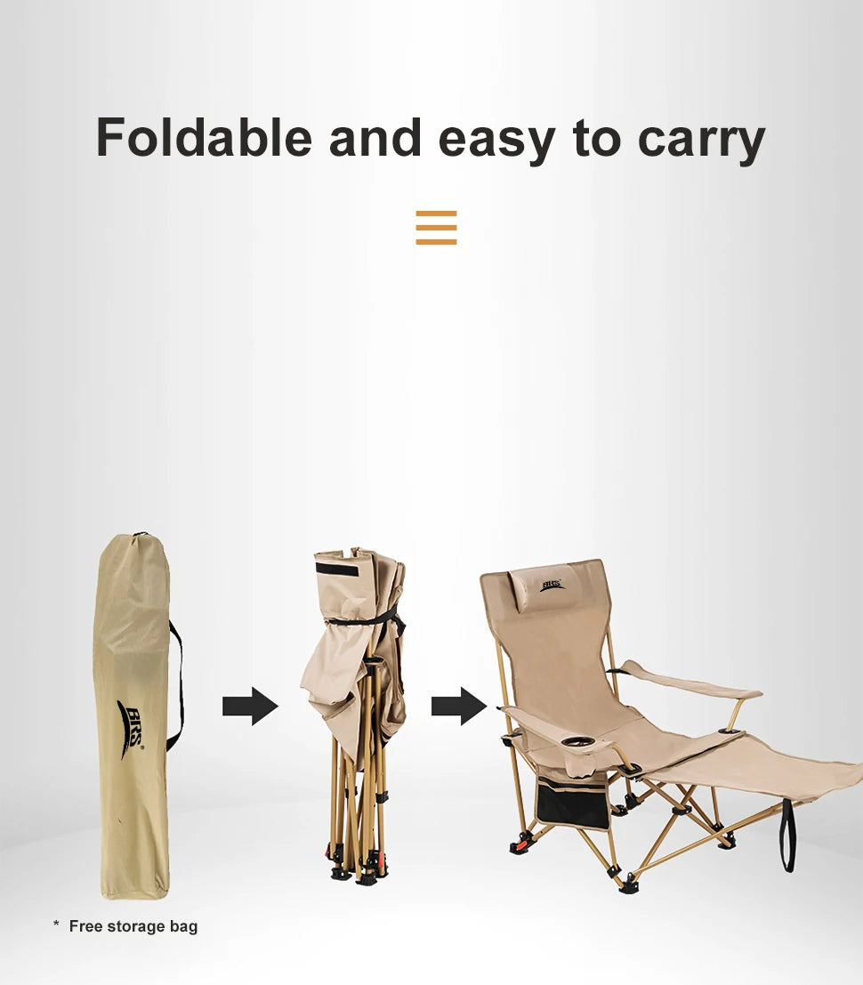 BRS 2-in-1 Reclining Camping Chair Lightweight Folding Camping Lounge Chair with Adjustable Backrest & Footrest for Beach