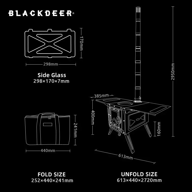 BLACKDEER Camping Outdoor 304 Stainless Steel Tent Wood Stove with Pipe Travel Folding Portable Wood Stove for Cooking