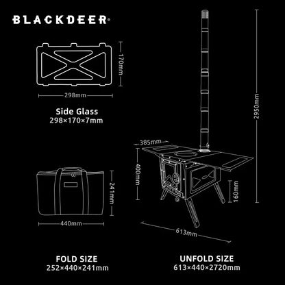BLACKDEER Camping Outdoor 304 Stainless Steel Tent Wood Stove with Pipe Travel Folding Portable Wood Stove for Cooking