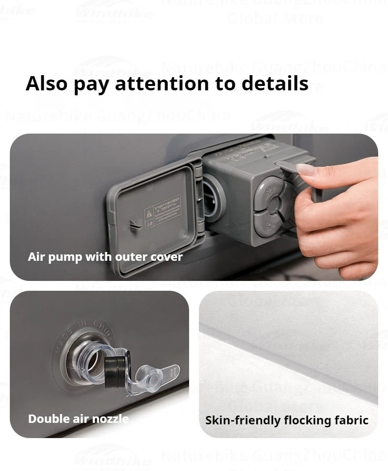 Naturehike Air Mattress Built-in Pump with Pillow Inflatable Thicken Bed Camping Outdoor Luxury 1-3 Person PVC Sleeping Pad 25CM