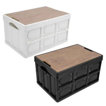 30L Outdoor Camping Picnic Folding Storage Box Multifunctional Thicken Removable Storage Box with Wooden Panel