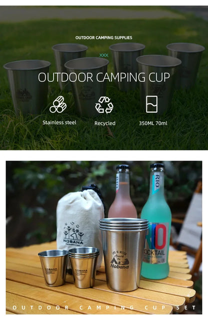Outdoor 304 Stainless Steel Cup Set Camping Cup 4/6/8PCS Camping Portable Water Cup Travel Coffee Cup Picnic Barbecue Beer Cup