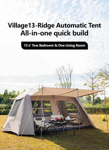 Sonuto-Fully Automatic Outdoor Camping Tent Quick Opening Two Halls Ridge Tent Integrated Canopy Overnight Camping 3-8P