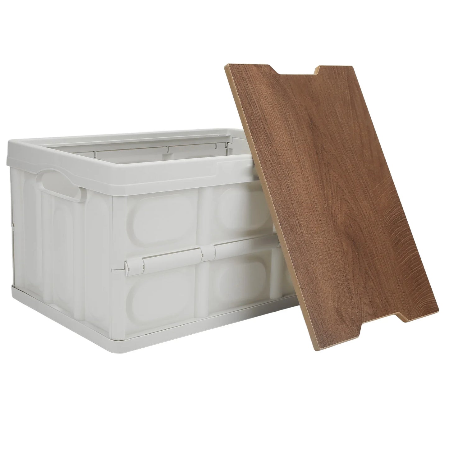 30L Outdoor Camping Picnic Folding Storage Box Multifunctional Thicken Removable Storage Box with Wooden Panel