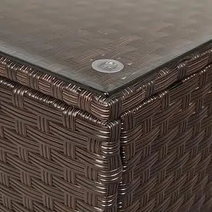 Patio Furniture Wicker Coffee Table Outdoor Garden Square Side Table with Tempered Glass Top Brown