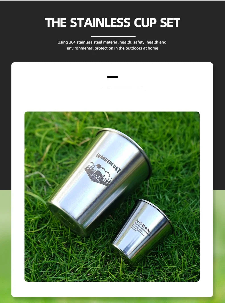 Outdoor 304 Stainless Steel Cup Set Camping Cup 4/6/8PCS Camping Portable Water Cup Travel Coffee Cup Picnic Barbecue Beer Cup