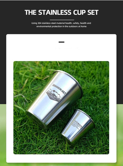 Outdoor 304 Stainless Steel Cup Set Camping Cup 4/6/8PCS Camping Portable Water Cup Travel Coffee Cup Picnic Barbecue Beer Cup