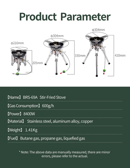 BRS-69 High Power 4360W Outdoor Gas Stove Adjustable Height Foldable Gas Burner Camping Picnic Windproof Stove Cooking Accessory