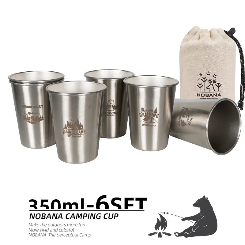 Outdoor 304 Stainless Steel Cup Set Camping Cup 4/6/8PCS Camping Portable Water Cup Travel Coffee Cup Picnic Barbecue Beer Cup