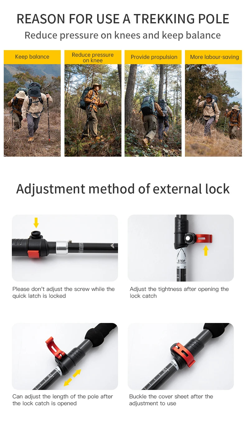 BISINNA 1pcs/2pcs Folding Trekking Poles Carbon Fiber Collapsible Telescopic Sticks Lightweight Walking Stick Hiking Climbing