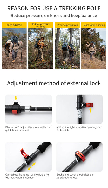 BISINNA 1pcs/2pcs Folding Trekking Poles Carbon Fiber Collapsible Telescopic Sticks Lightweight Walking Stick Hiking Climbing