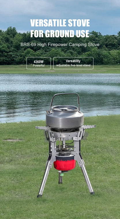 BRS-69 High Power 4360W Outdoor Gas Stove Adjustable Height Foldable Gas Burner Camping Picnic Windproof Stove Cooking Accessory
