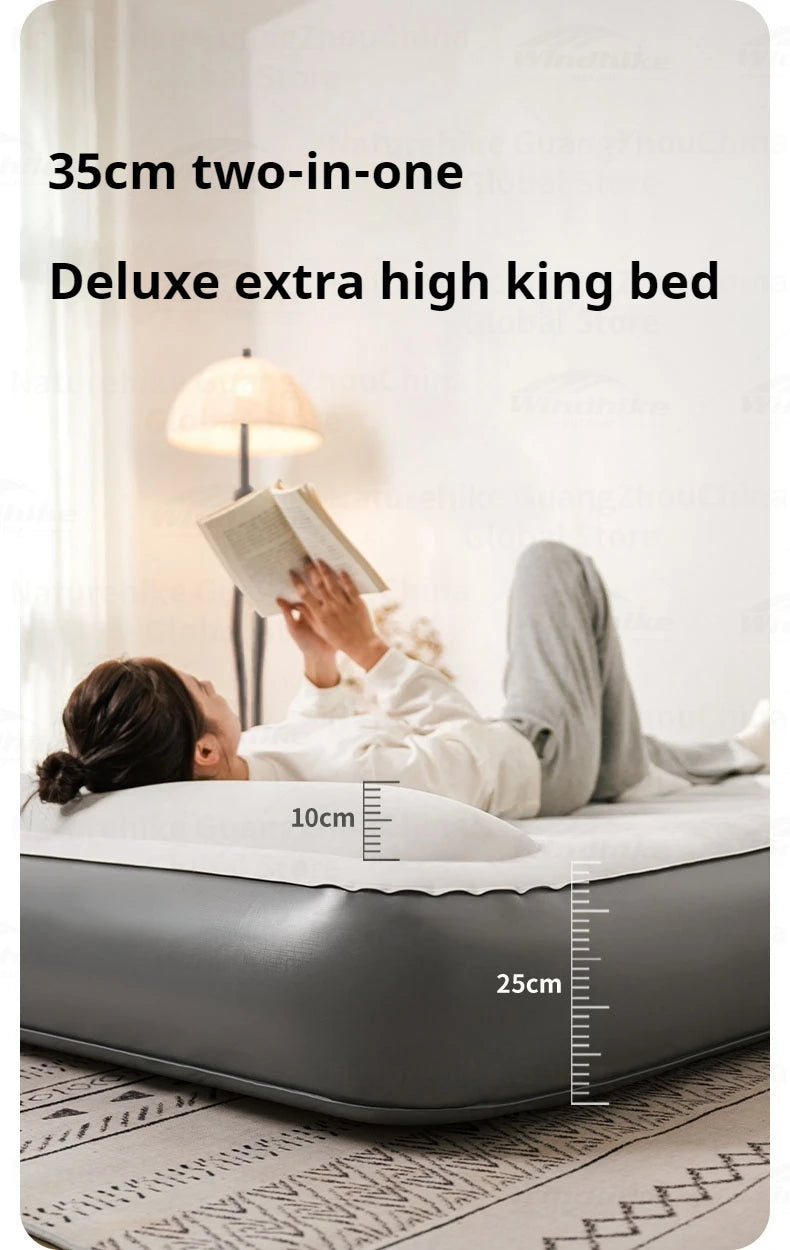 Naturehike Air Mattress Built-in Pump with Pillow Inflatable Thicken Bed Camping Outdoor Luxury 1-3 Person PVC Sleeping Pad 25CM