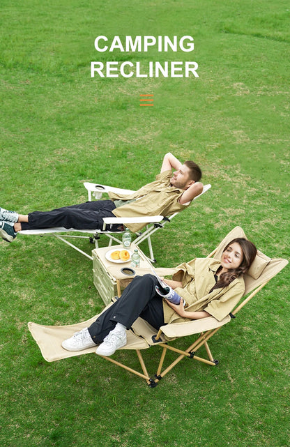 BRS 2-in-1 Reclining Camping Chair Lightweight Folding Camping Lounge Chair with Adjustable Backrest & Footrest for Beach