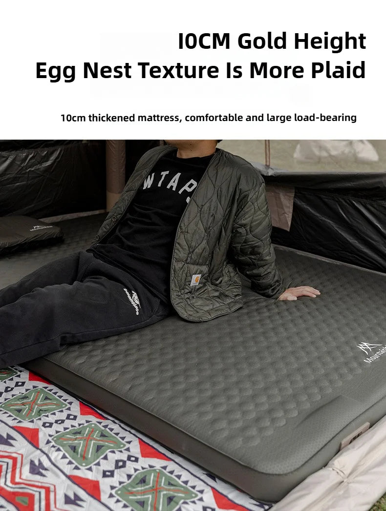 MOUNTAINHIKER 10cm Compact Folding Camping Sleeping Bed Pad Single Double Person Self-inflating Mattress Thick Air Mat Floor