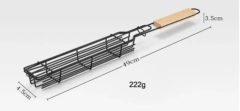 Outdoor Wooden Handle Barbecue Cage Camping Meat and Vegetable Barbecue Net Rack Picnic Barbecue Tools