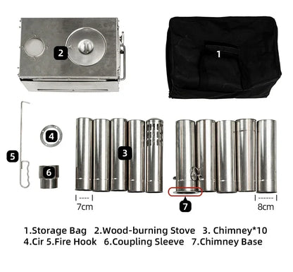 BLACKDEER Camping Outdoor 304 Stainless Steel Tent Wood Stove with Pipe Travel Folding Portable Wood Stove for Cooking