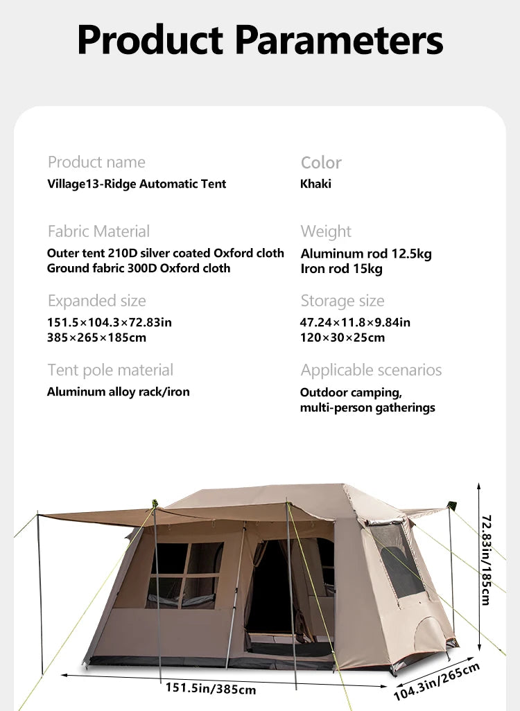 Sonuto-Fully Automatic Outdoor Camping Tent Quick Opening Two Halls Ridge Tent Integrated Canopy Overnight Camping 3-8P