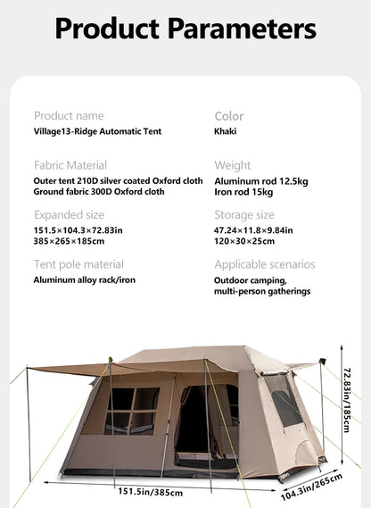 Sonuto-Fully Automatic Outdoor Camping Tent Quick Opening Two Halls Ridge Tent Integrated Canopy Overnight Camping 3-8P