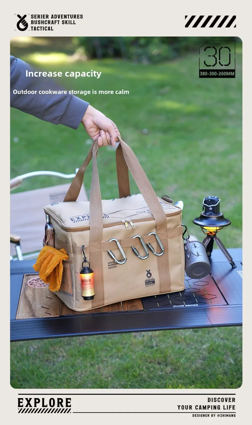 30-42L Camping Equipment Storage Bag Insulation Folding Storage Box Tableware Handbag Field Divider Tactical Camping Picnic Tool