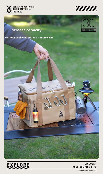 30-42L Camping Equipment Storage Bag Insulation Folding Storage Box Tableware Handbag Field Divider Tactical Camping Picnic Tool