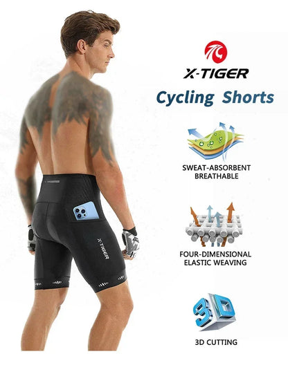 X-TIGER Men Cycling Shorts with Back Pocket Gel Padded Breathable MTB Bike Shorts Mountain Road Biking Riding Half Pants Tights