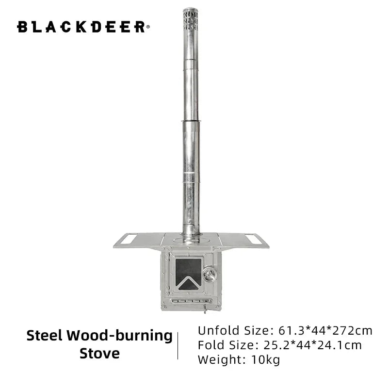 BLACKDEER Camping Outdoor 304 Stainless Steel Tent Wood Stove with Pipe Travel Folding Portable Wood Stove for Cooking