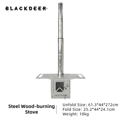 BLACKDEER Camping Outdoor 304 Stainless Steel Tent Wood Stove with Pipe Travel Folding Portable Wood Stove for Cooking