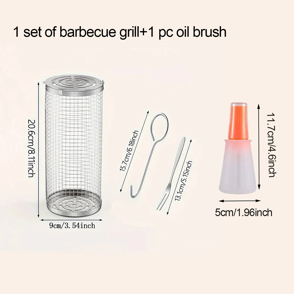 BBQ Rolling Grill Basket - Large Round Mesh Grilled Cage for Vegetable Fish Slices - Perfect for Outdoor Picnic Camping Baking