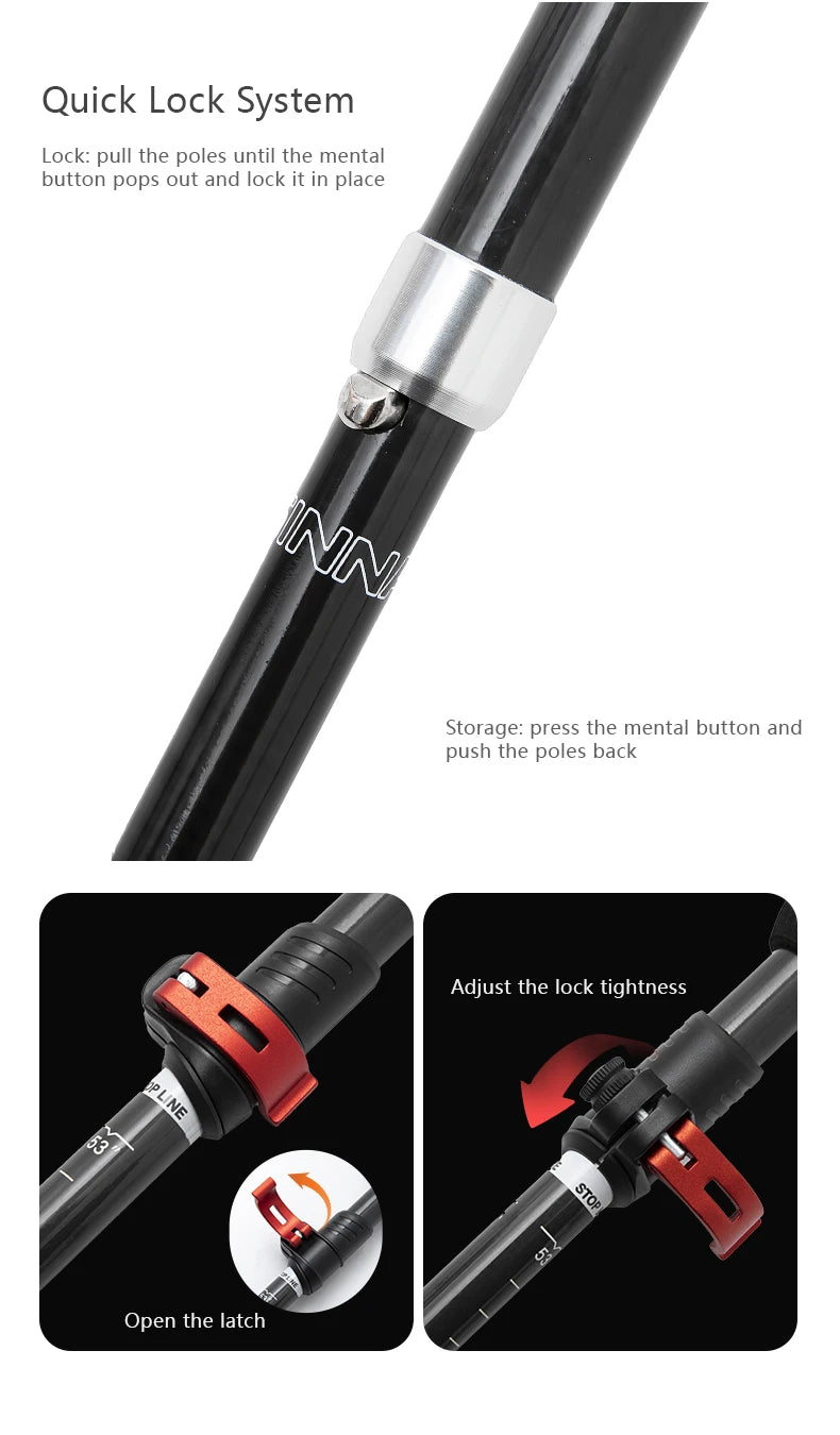 BISINNA 1pcs/2pcs Folding Trekking Poles Carbon Fiber Collapsible Telescopic Sticks Lightweight Walking Stick Hiking Climbing