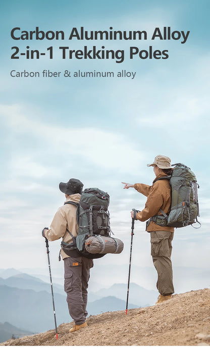 BISINNA 1pcs/2pcs Folding Trekking Poles Carbon Fiber Collapsible Telescopic Sticks Lightweight Walking Stick Hiking Climbing