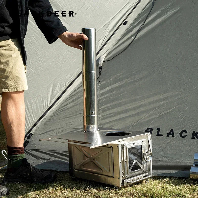 BLACKDEER Camping Outdoor 304 Stainless Steel Tent Wood Stove with Pipe Travel Folding Portable Wood Stove for Cooking