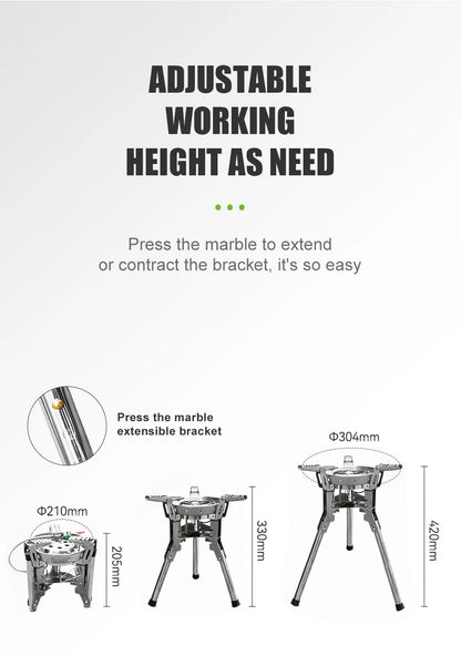 BRS-69 High Power 4360W Outdoor Gas Stove Adjustable Height Foldable Gas Burner Camping Picnic Windproof Stove Cooking Accessory